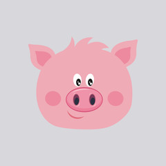 Vector illustration of cute pig cartoon isolated on grey background.