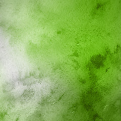 Green ink and watercolor textures on white paper background. Paint leaks and ombre effects. Hand painted abstract image.