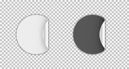 Set of blank stickers. Empty promotional labels. Vector illustration. Black and white round circle tags.
