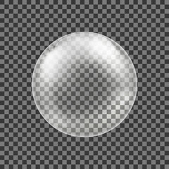 Big transparent glass sphere with glares and shadow. Transparency only in vector file