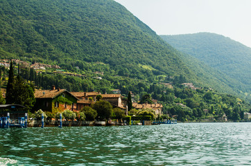 Naklejka premium Houses of Sulzano, Iseo lake, Italy