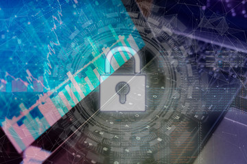 locked data storage, network surrounding, security concept, secure internet b