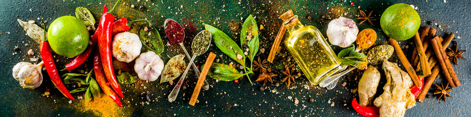 Various herbs and spices - obrazy, fototapety, plakaty