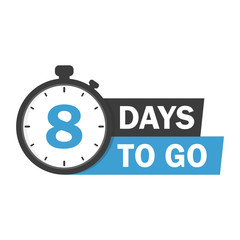 Eight days to go. Time icon. Vector stock illustration on white background.