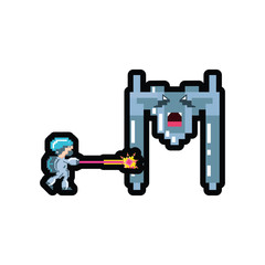 Fototapeta premium video game avatar pixelated with spaceship