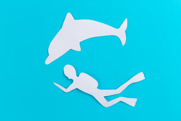 dolphin and diver swimming together