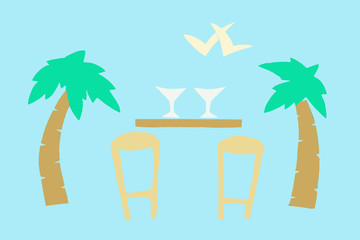 Bar counter with alcohol bottles assortment.