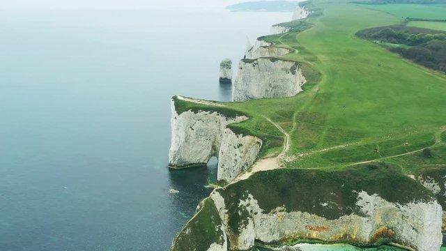 Aerial view of Old Harry Rocks in Dorset, England