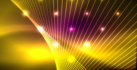 Neon glowing lines, magic energy space light concept, abstract background wallpaper design