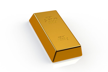 Bar of gold on a white background.  3d rendering, 3D illustration.