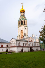 Fototapeta na wymiar Birds flying around bell tower of St. Sophia Cathedral of Vologda