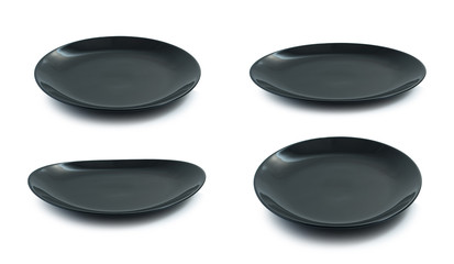 collection of ceramic black plate on white background