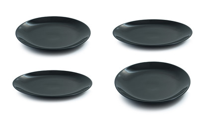 collection of ceramic black plate on white background