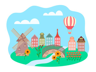 Vector illustration of Dutch landscape