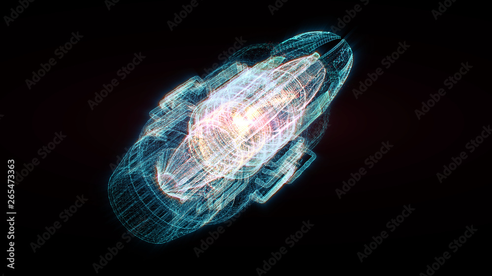 Fototapete Advance motion graphic futuristic user interface head up display screen with Holographic electromagnetic machine with gravitational fields energy particles wave and digital data telemetry information 