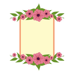 beautiful flowers with leafs elegant frame