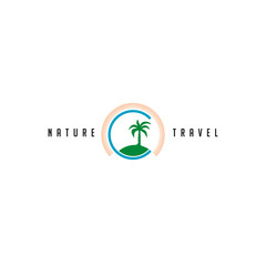 Logo about the beauty of the beach atmosphere, with coconut trees mixed with sunlight.