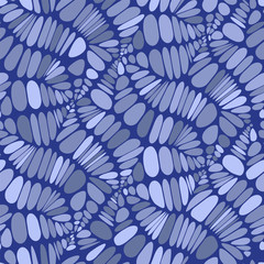 Abstract seamless vector pattern. Light and dark blue. Isolated background. Leaves, branches, veins.