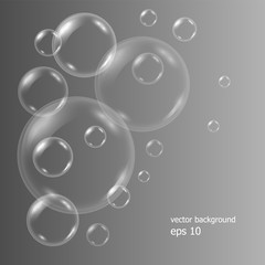 Vector realistic dark background with transparent soap water bubbles, balls or spheres. 3D illustration. EPS 10.