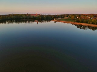 sunset over the lake in Nesvizh, Minsk Region, Belarus