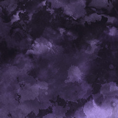 Violet ink and watercolor textures on white paper background. Paint leaks and ombre effects. Hand painted abstract image.