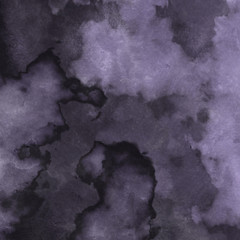 Violet ink and watercolor textures on white paper background. Paint leaks and ombre effects. Hand painted abstract image.