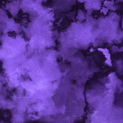 Violet ink and watercolor textures on white paper background. Paint leaks and ombre effects. Hand painted abstract image.