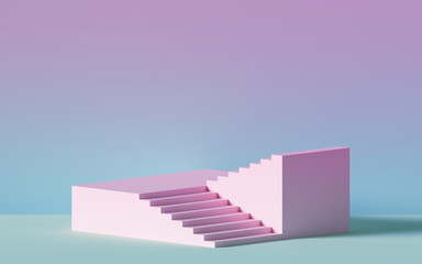 3d render, pink stairs, steps, abstract background in pastel colors, fashion podium, minimal scene,...