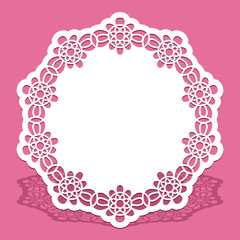 Round lace doily with cutout border pattern, template for laser cutting