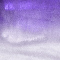 Violet ink and watercolor textures on white paper background. Paint leaks and ombre effects. Hand painted abstract image.