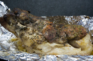 baked bacon with spices in foil