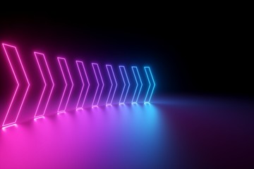 3d render, glowing neon arrows, abstract background, right, direction concept - obrazy, fototapety, plakaty