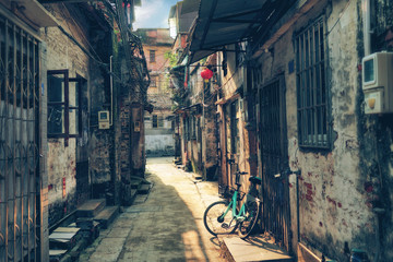 Around chinese hutongs in Guangzhou city, which are a type of narrow streets or alleys in typical...