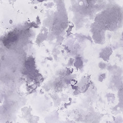 Violet ink and watercolor textures on white paper background. Paint leaks and ombre effects. Hand painted abstract image.