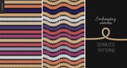 Embroidery satin stitch seamless patterns - two textile patterns of satin stitch