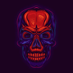 Original vector illustration in vintage style. Stylized neon skull