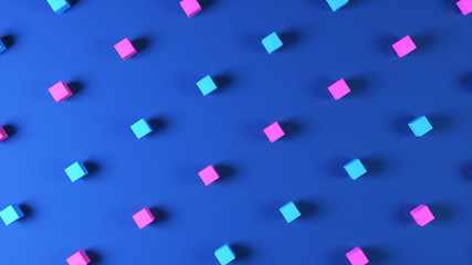 Abstract 3d illustration background made from moving colorful cubes.