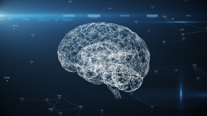 Digital brain artificial intelligence AI big data deep learning computer machine with machine code,...