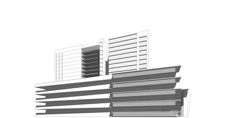 3D illustration architecture building perspective lines.