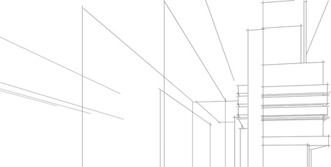 3D illustration architecture building perspective lines.