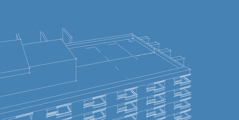 3D illustration architecture building perspective lines.