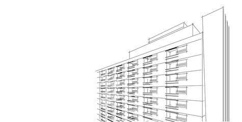 3D illustration architecture building perspective lines.