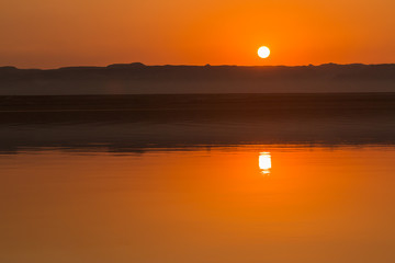 Sunset over the dead sea, lowest point on earth