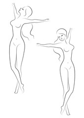 Collection. Silhouette of a sweet lady. The girl is happy, raised her hands. The woman is naked and slender. Vector illustration set
