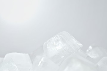 close up of ice cube texture on white background