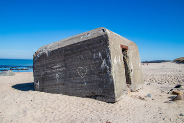 Ruins of a second World War bunker on a beach in Hirtshals, Denmark.