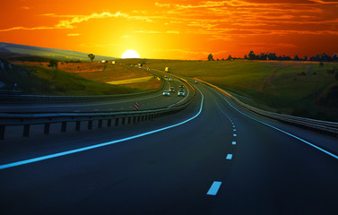 car traffic on a multi-lane country highway