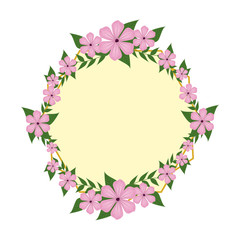 Fototapeta premium beautiful flowers with leafs circular frame