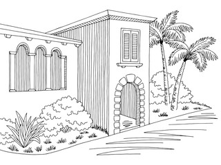 House exterior graphic black white sketch illustration vector