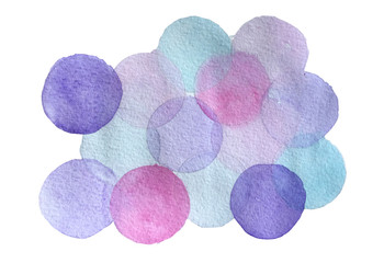 Blue and pink watercolor circles, abstract background for design and decoration.